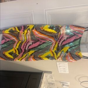 Adelyn Rae Multicolor Sequin Midi Dress - Yellow, Pink, Green, Orange, Black